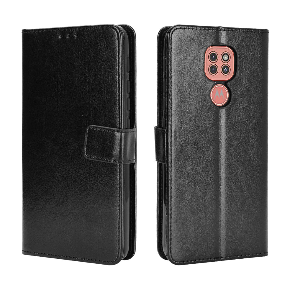 Crazy Horse Leather Shell with Wallet Stand Phone Case for Motorola Moto E7 Plus