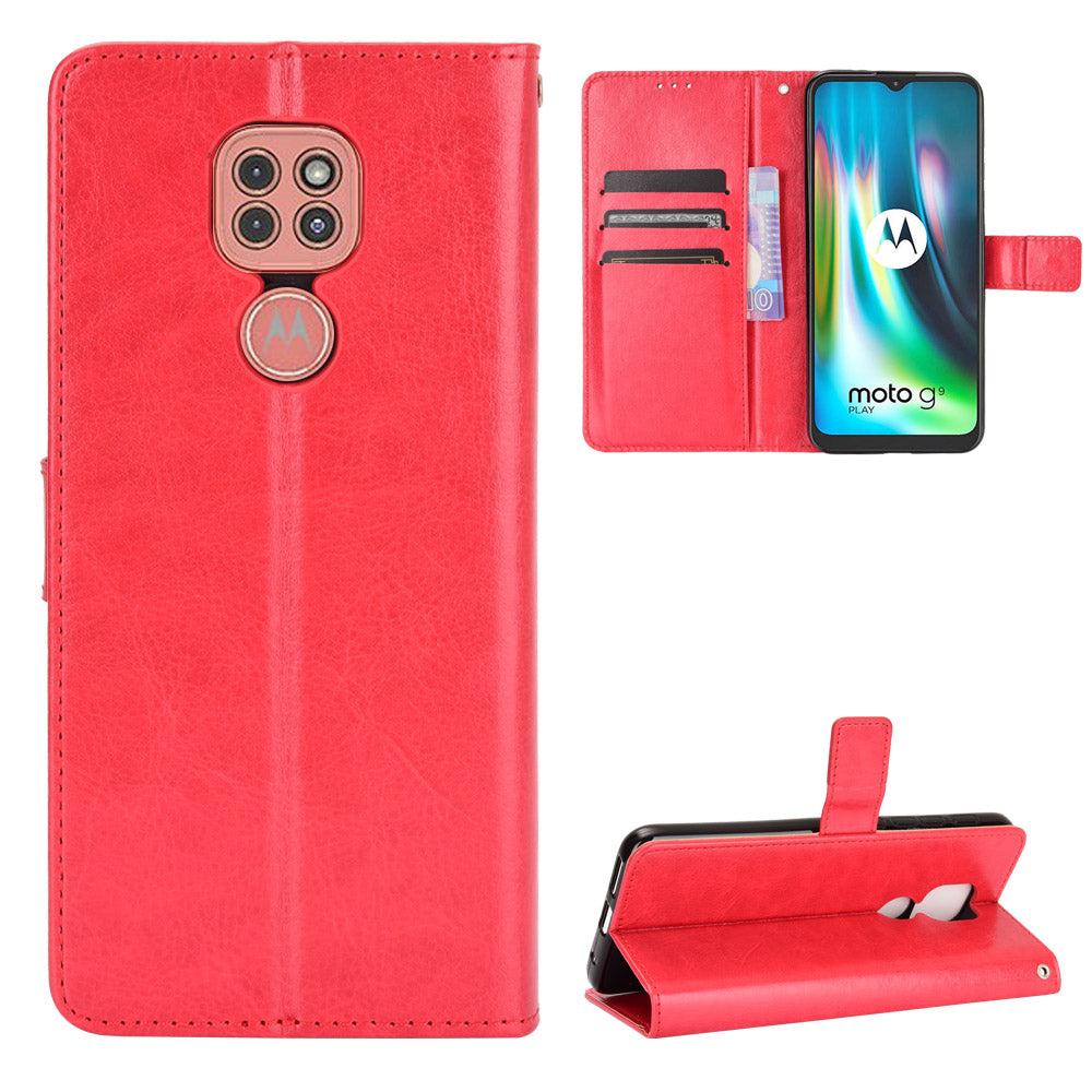 Crazy Horse Leather Shell with Wallet Stand Phone Case for Motorola Moto E7 Plus