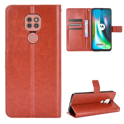 Crazy Horse Leather Shell with Wallet Stand Phone Case for Motorola Moto E7 Plus