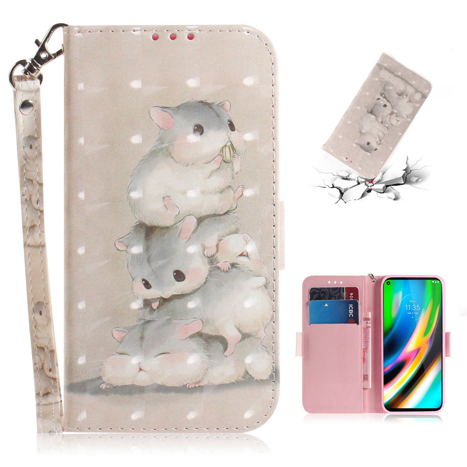 Pattern Printing Light Spot Decor Leather Wallet Case for Motorola Moto G9 Plus