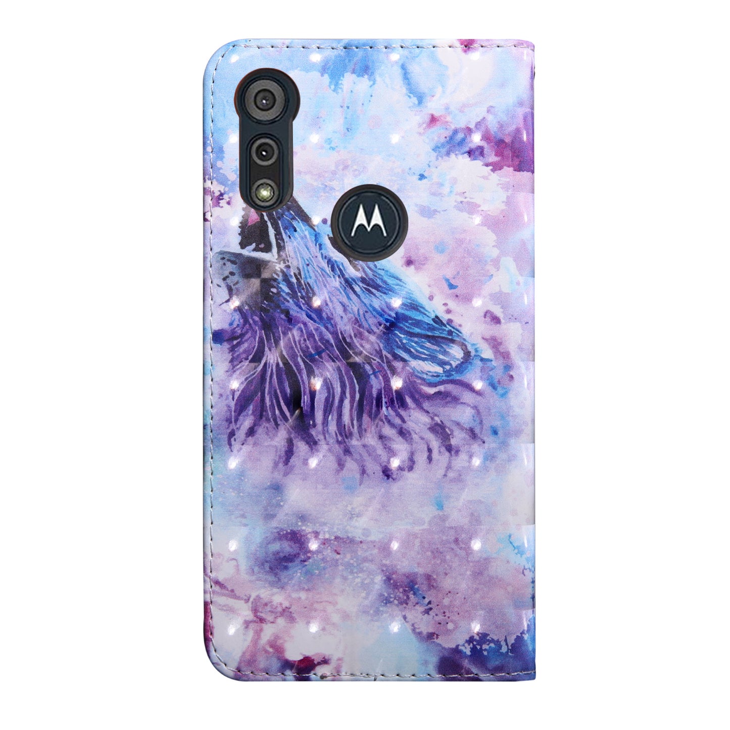 Light Spot Decor Pattern Printing Wallet Stand Leather Phone Cover with Strap for Motorola Moto E6s (2020)