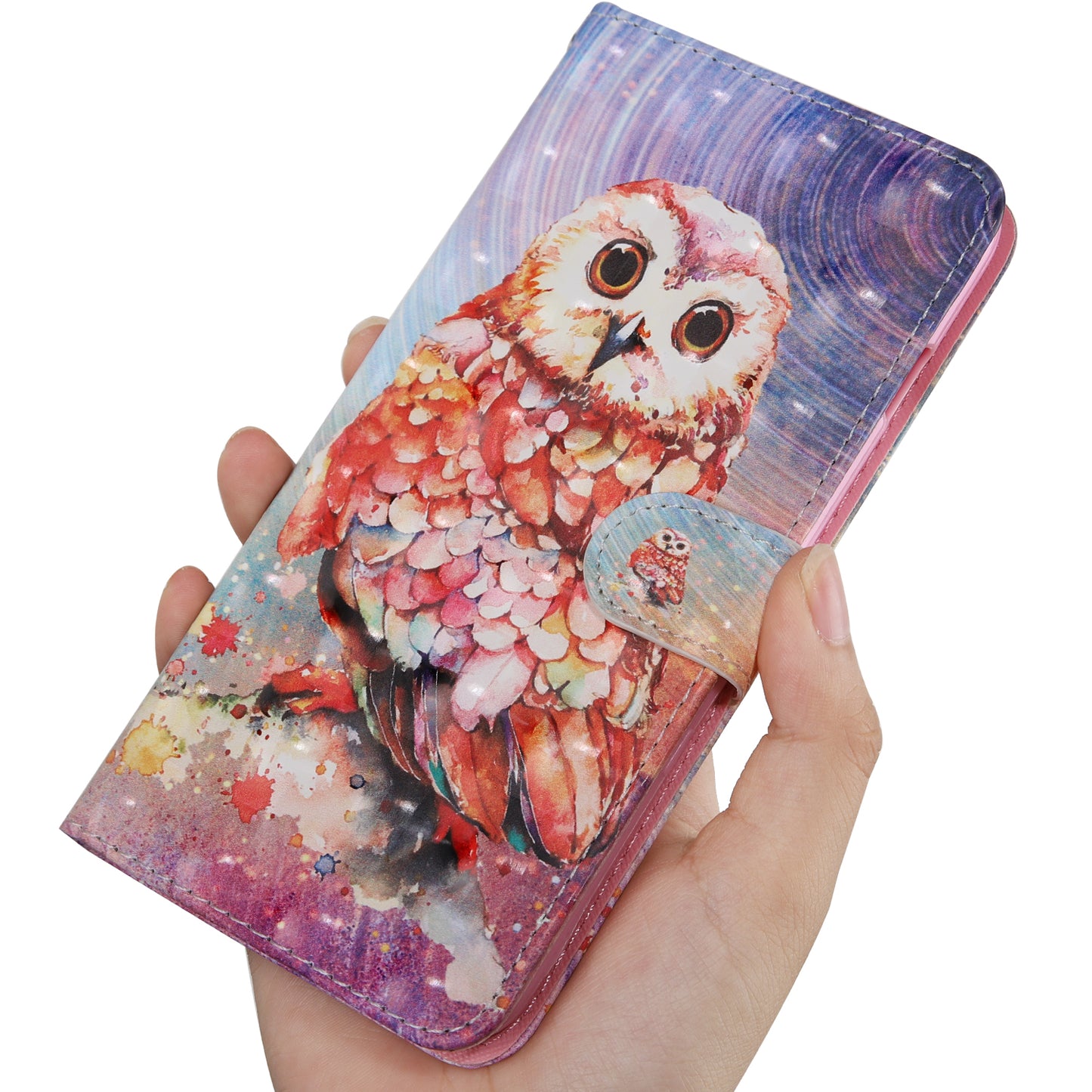 Light Spot Decor Pattern Printing Wallet Stand Leather Phone Cover with Strap for Motorola Moto E6s (2020)