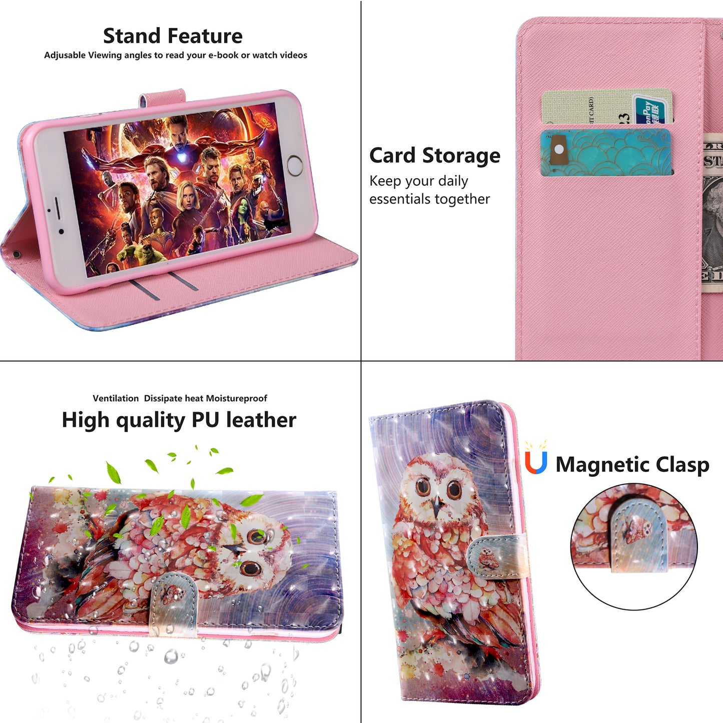 Light Spot Decor Pattern Printing Wallet Stand Leather Phone Cover with Strap for Motorola Moto E6s (2020)