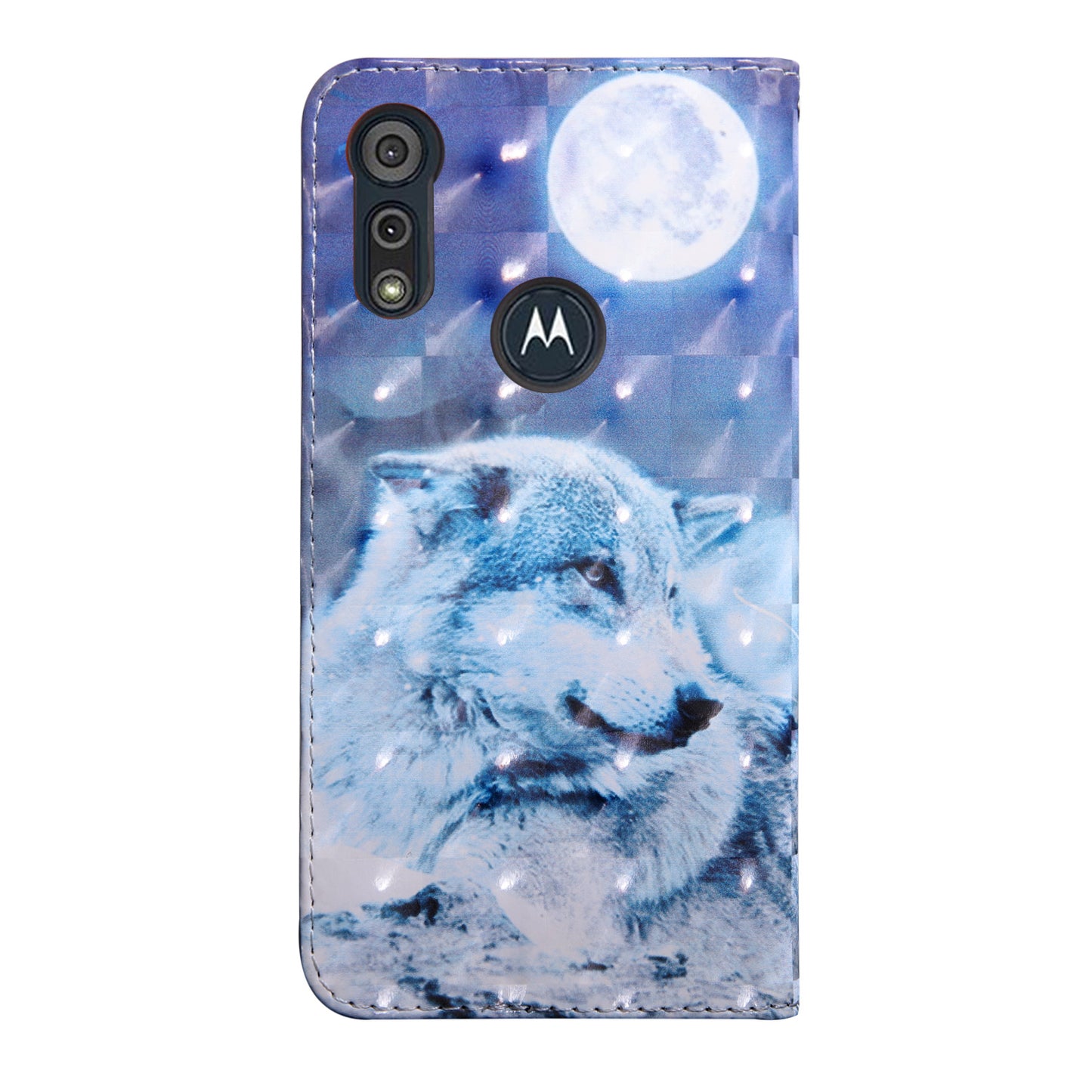 Light Spot Decor Pattern Printing Wallet Stand Leather Phone Cover with Strap for Motorola Moto E6s (2020)