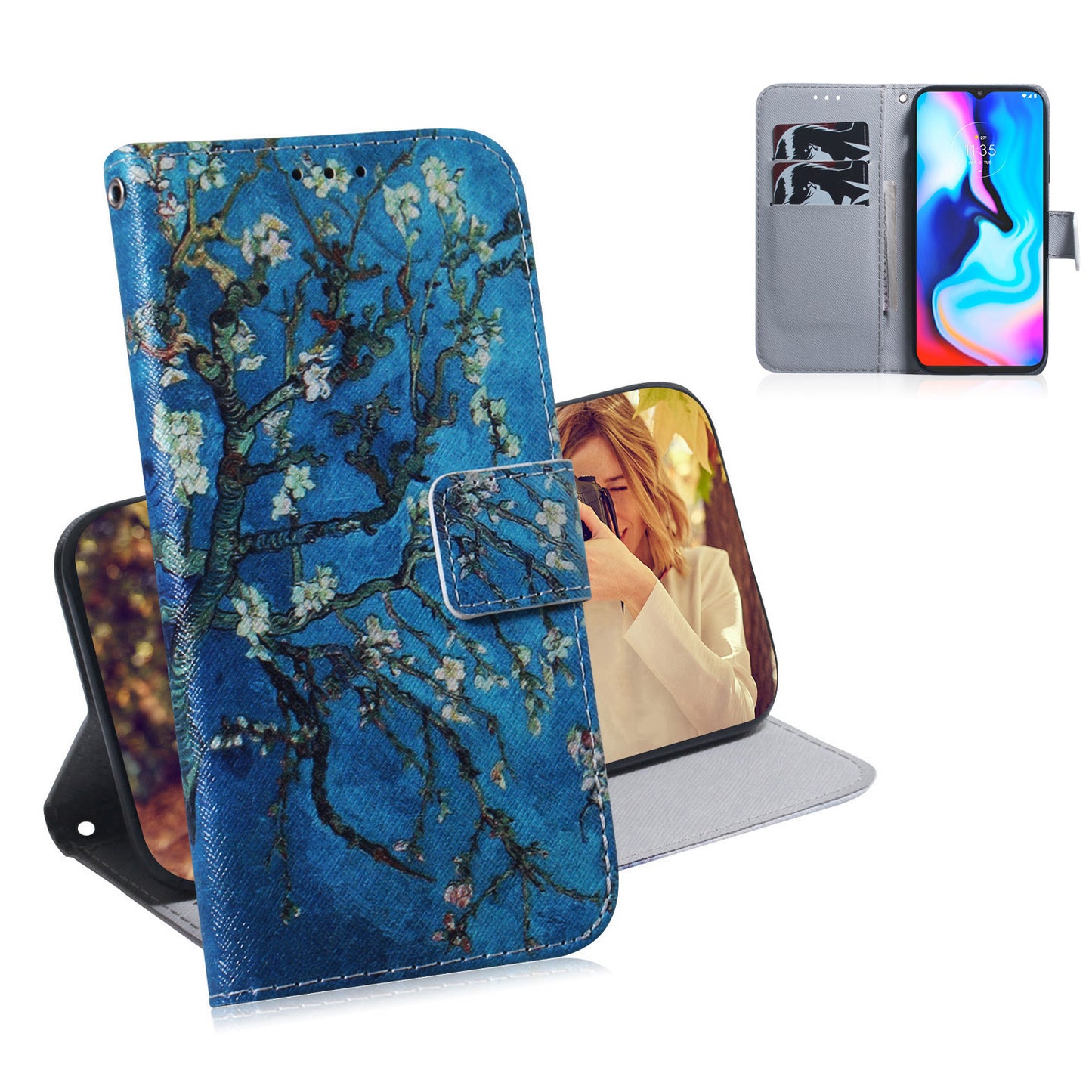 Patterned PU Leather Wallet Case for Motorola Moto G9 Play/Moto E7 Plus/Moto G9 (India) Shell