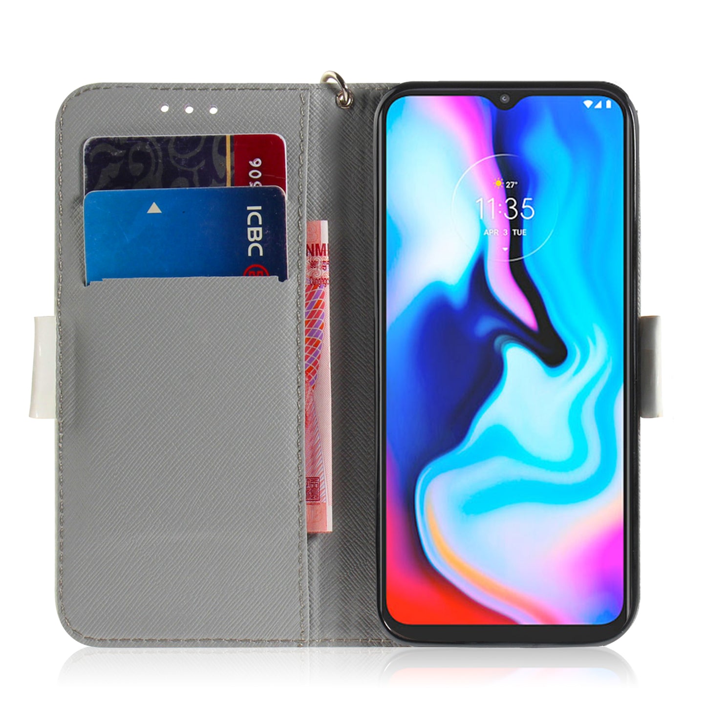 Light Spot Decor Pattern Printing Wallet Stand Flip Leather Case with Strap for Motorola Moto G9 Play/E7 Plus/G9 (India)