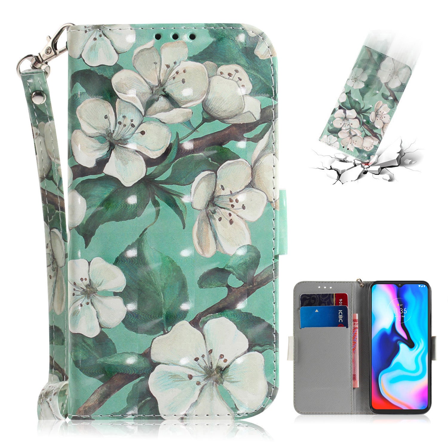 Light Spot Decor Pattern Printing Wallet Stand Flip Leather Case with Strap for Motorola Moto G9 Play/E7 Plus/G9 (India)