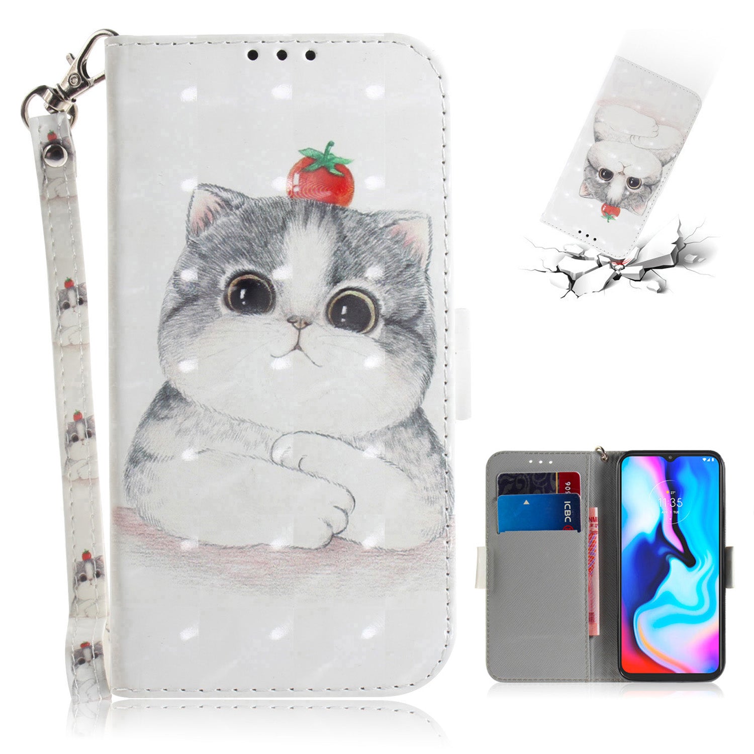 Light Spot Decor Pattern Printing Wallet Stand Flip Leather Case with Strap for Motorola Moto G9 Play/E7 Plus/G9 (India)