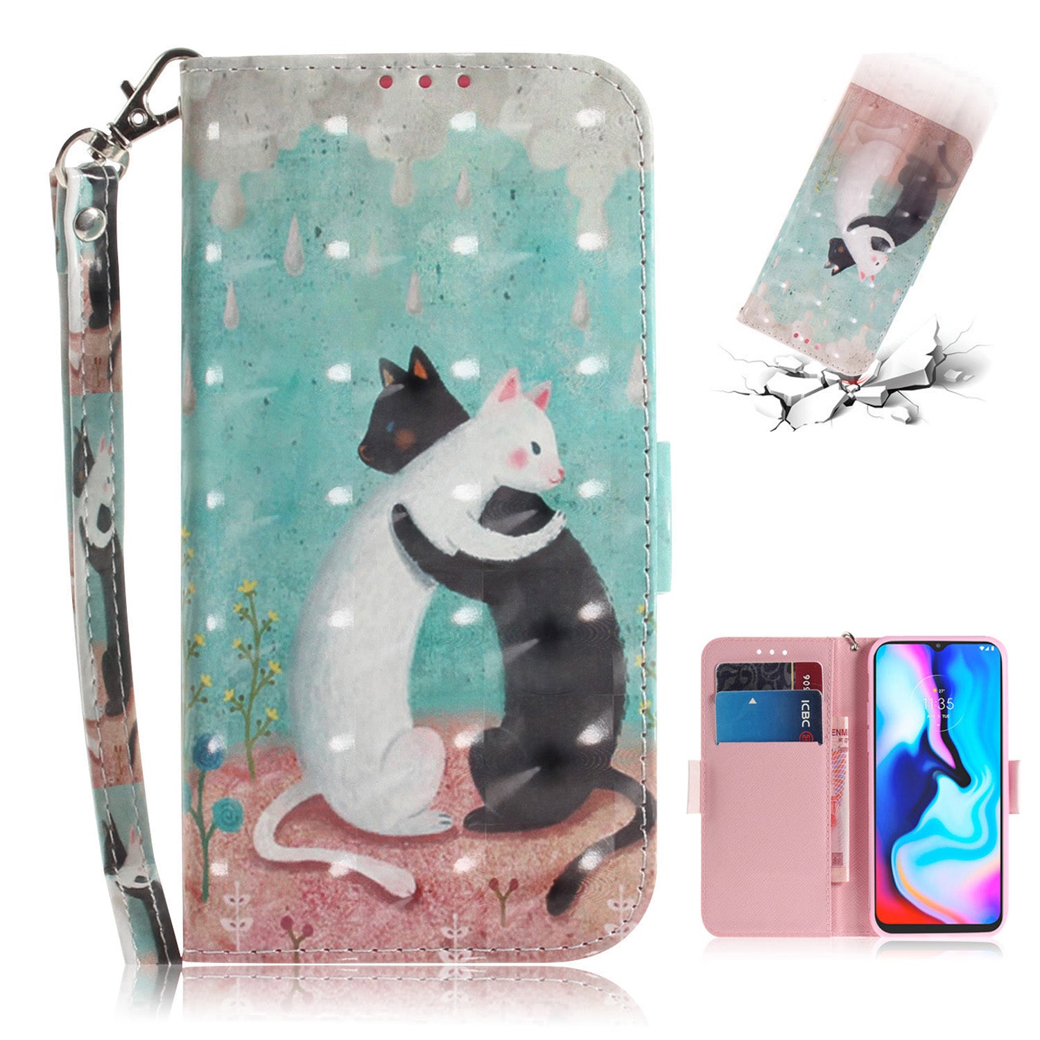 Light Spot Decor Pattern Printing Wallet Stand Flip Leather Case with Strap for Motorola Moto G9 Play/E7 Plus/G9 (India)