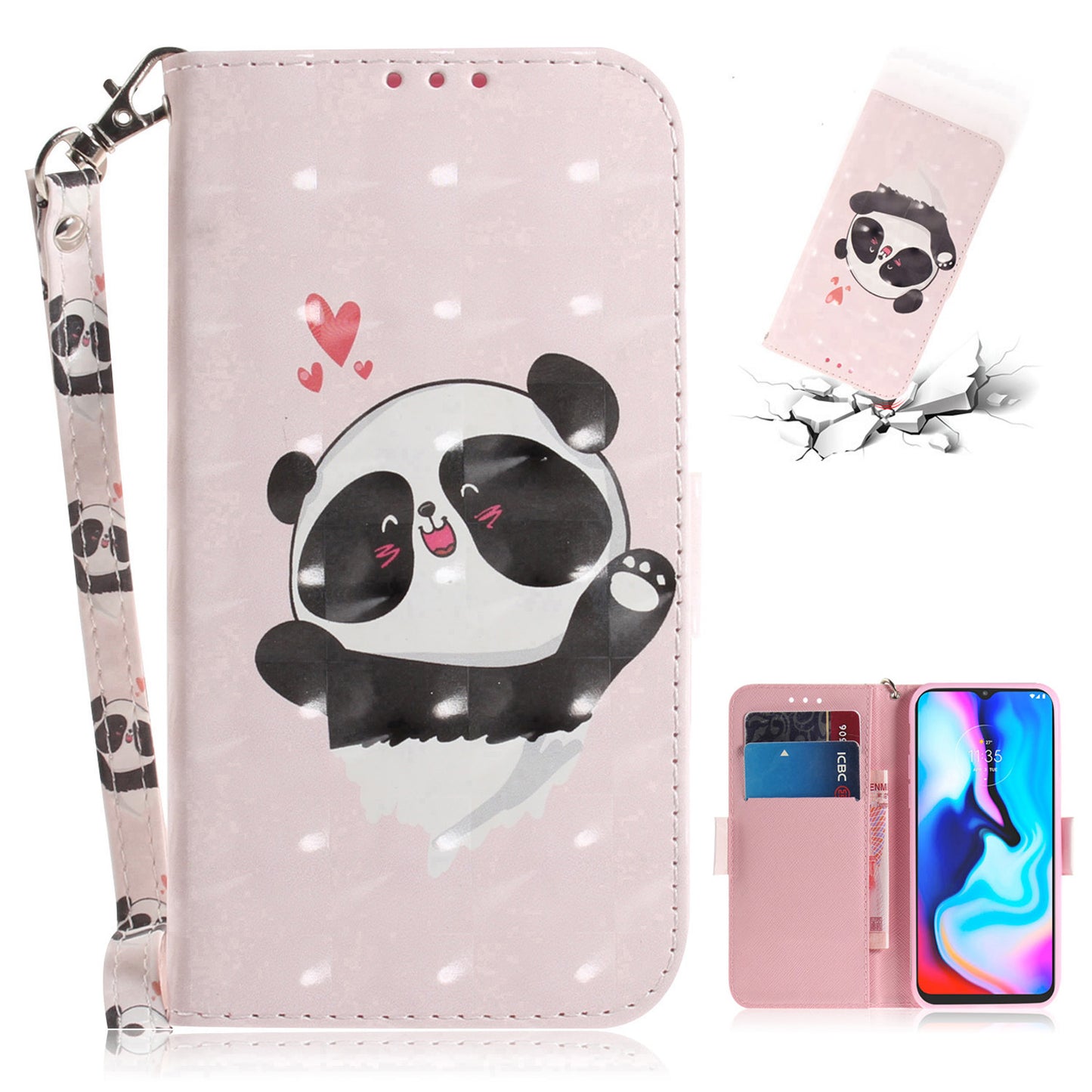 Light Spot Decor Pattern Printing Wallet Stand Flip Leather Case with Strap for Motorola Moto G9 Play/E7 Plus/G9 (India)