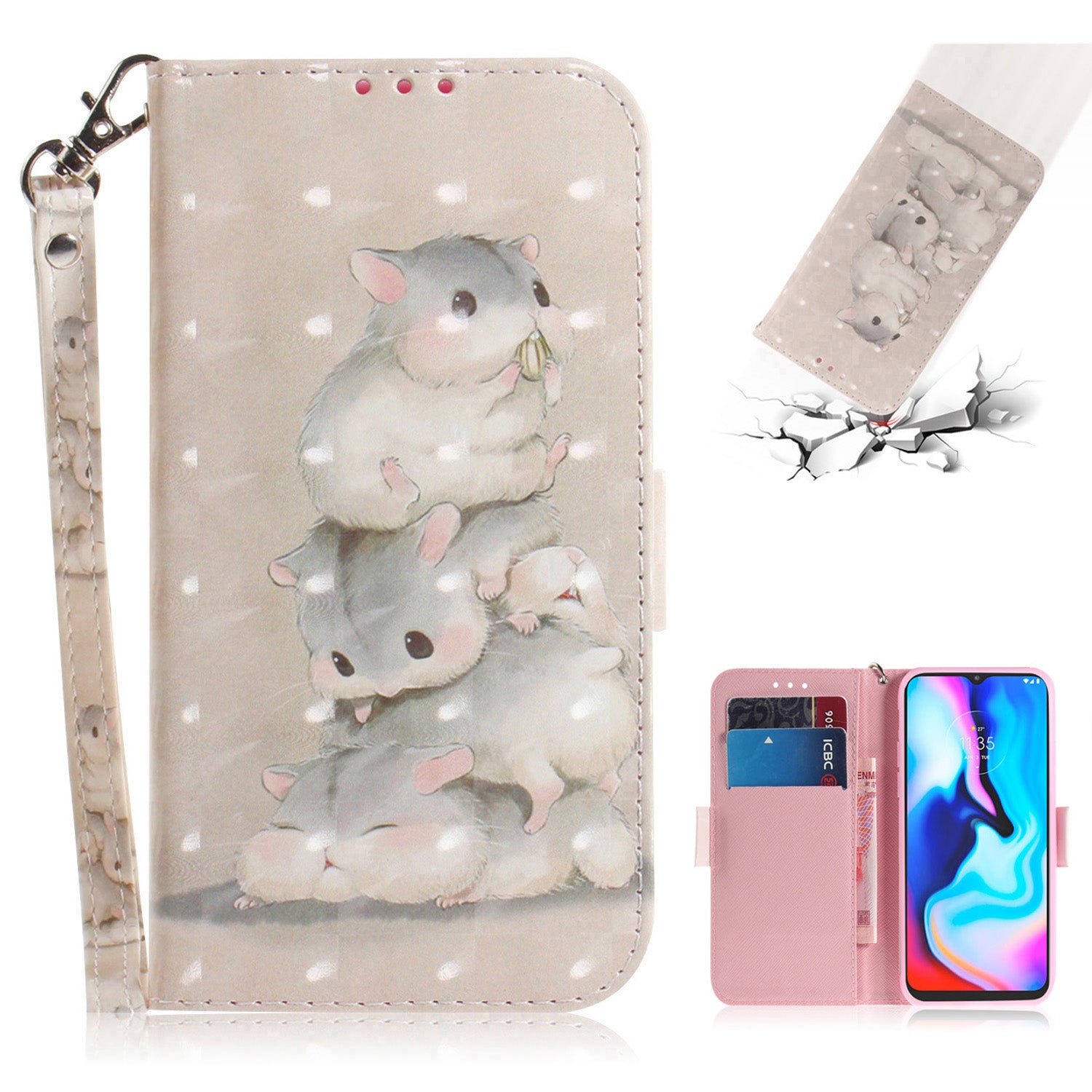 Light Spot Decor Pattern Printing Wallet Stand Flip Leather Case with Strap for Motorola Moto G9 Play/E7 Plus/G9 (India)