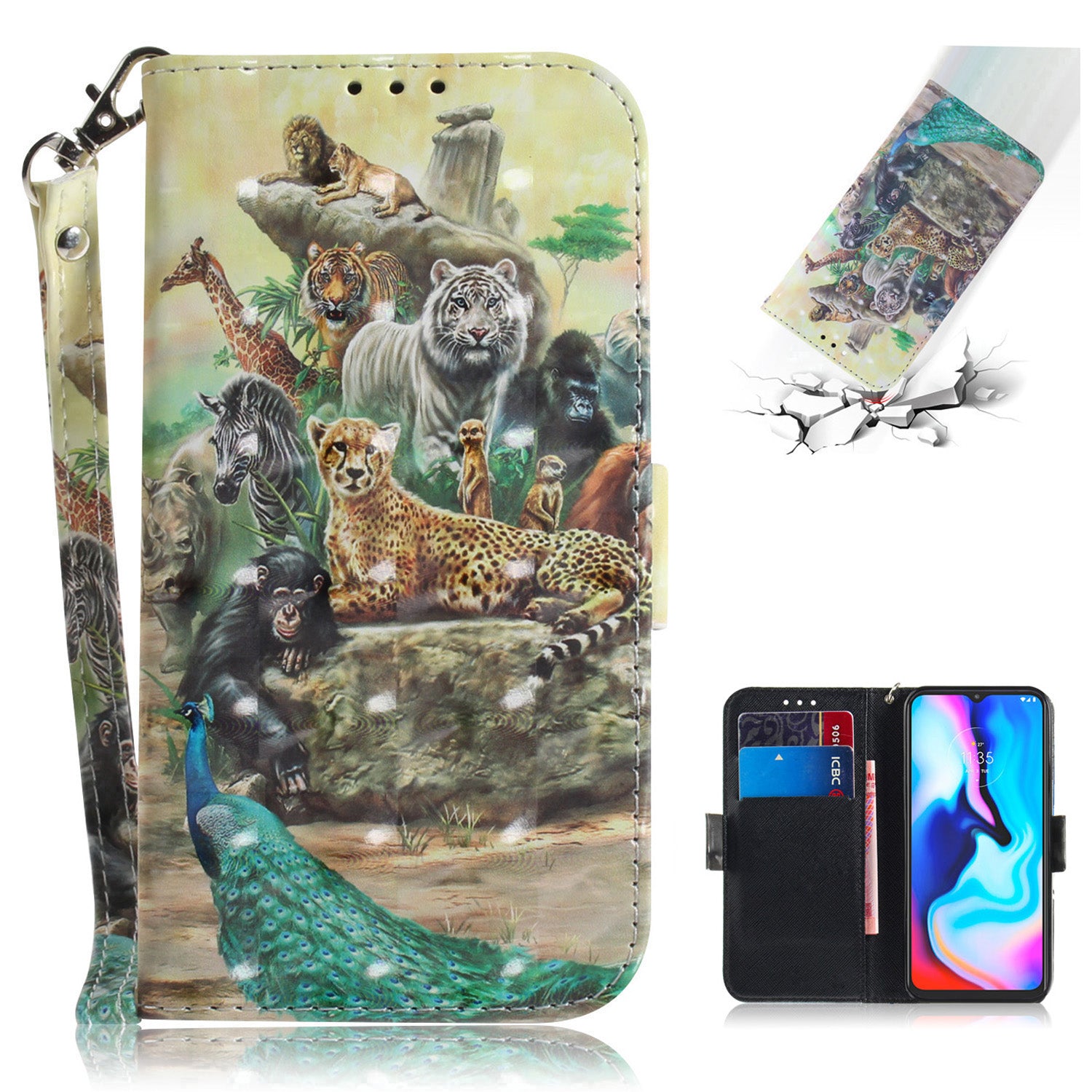 Light Spot Decor Pattern Printing Wallet Stand Flip Leather Case with Strap for Motorola Moto G9 Play/E7 Plus/G9 (India)