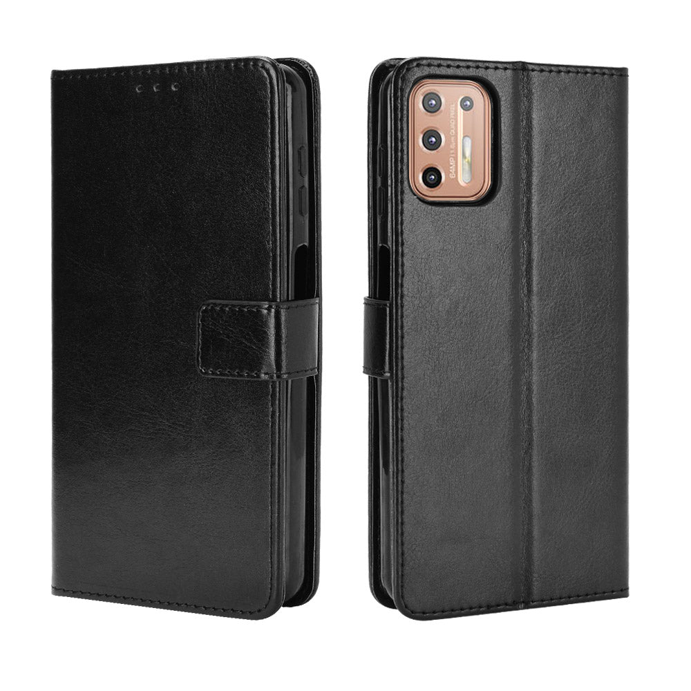 Crazy Horse Texture Leather Stand Phone Cover Case with Wallet for Motorola Moto G9 Plus