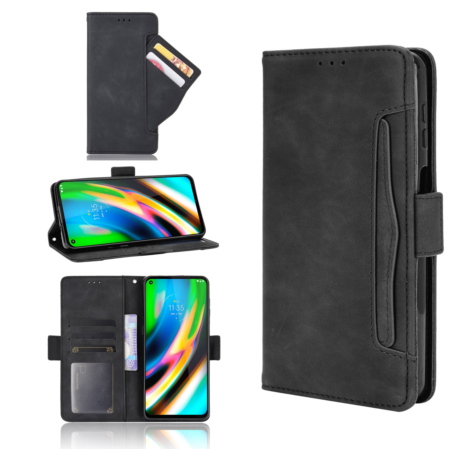 Draw-Out Card Slots Leather Wallet Phone Cover Shell for Motorola Moto G9 Plus