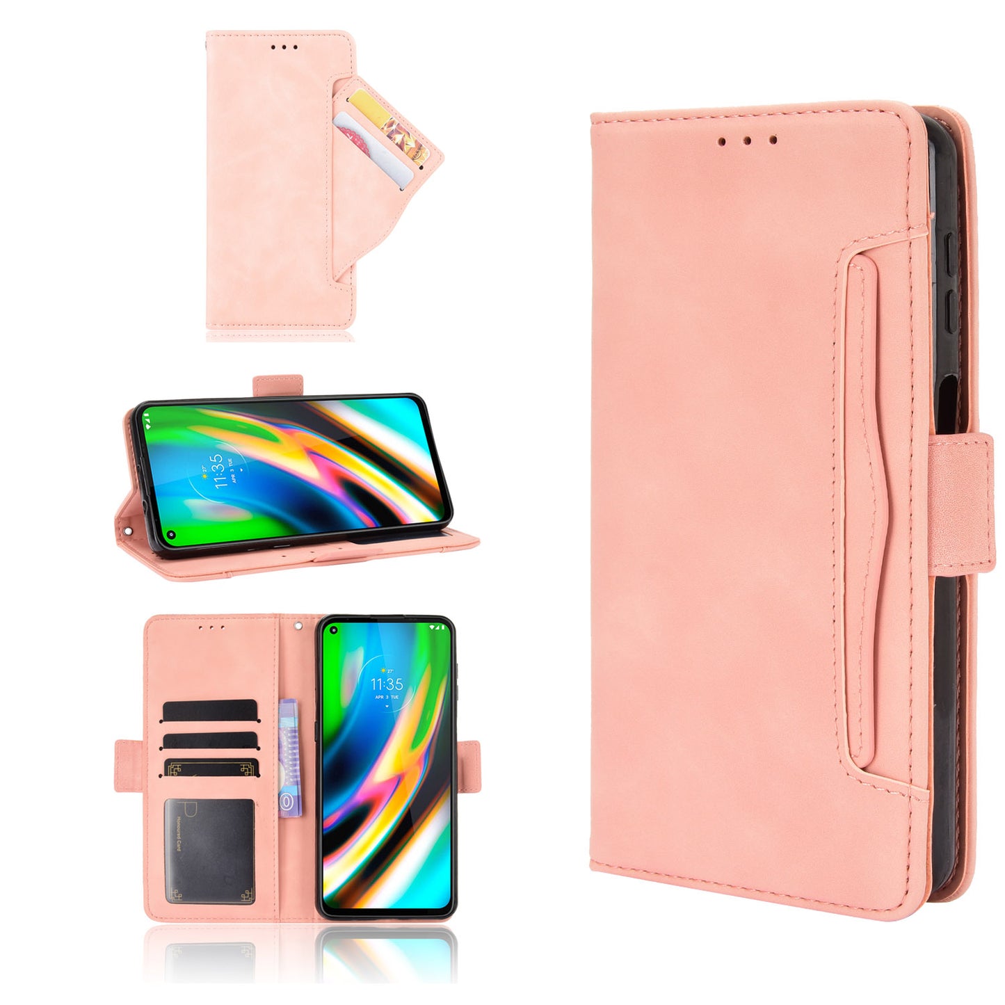 Draw-Out Card Slots Leather Wallet Phone Cover Shell for Motorola Moto G9 Plus