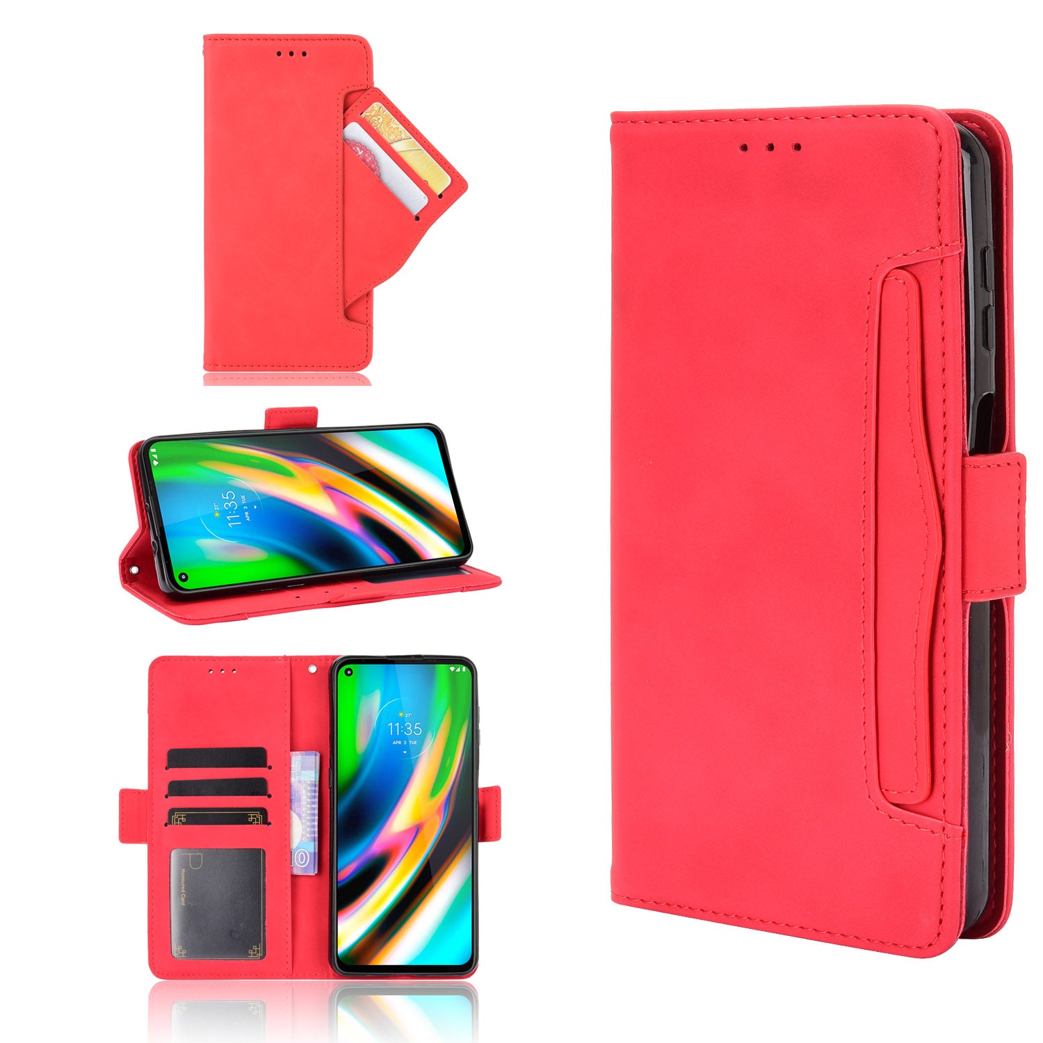 Draw-Out Card Slots Leather Wallet Phone Cover Shell for Motorola Moto G9 Plus