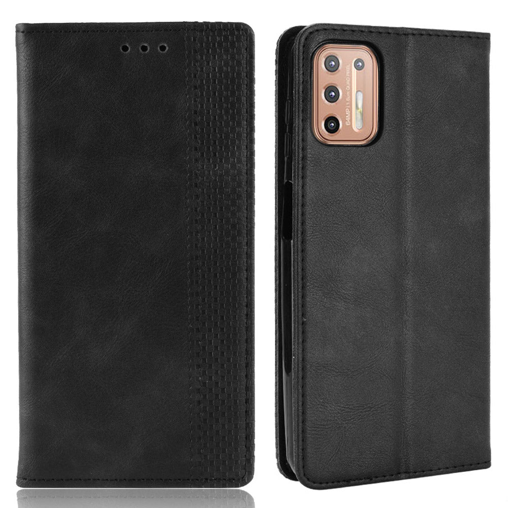 Magnetic Vintage Style Phone Protective Shell for Motorola Moto G9 Plus with Wallet Stand