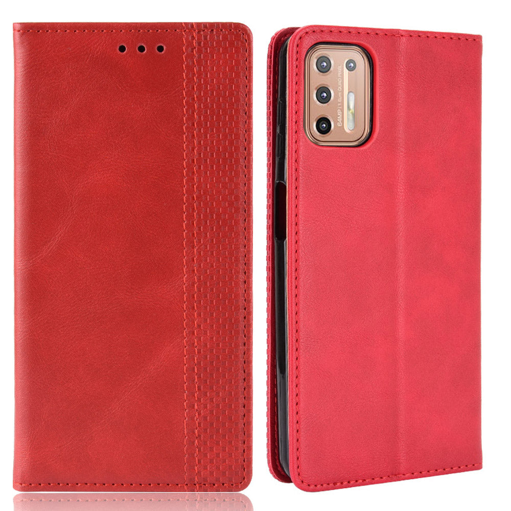 Magnetic Vintage Style Phone Protective Shell for Motorola Moto G9 Plus with Wallet Stand