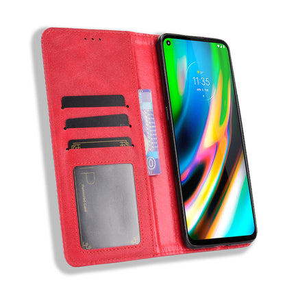 Magnetic Vintage Style Phone Protective Shell for Motorola Moto G9 Plus with Wallet Stand