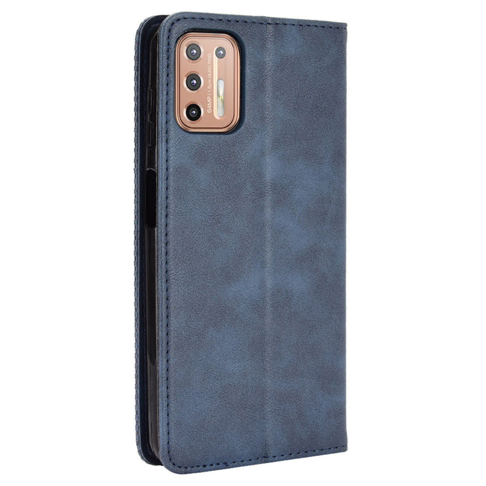 Magnetic Vintage Style Phone Protective Shell for Motorola Moto G9 Plus with Wallet Stand