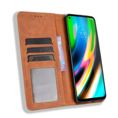 Magnetic Vintage Style Phone Protective Shell for Motorola Moto G9 Plus with Wallet Stand