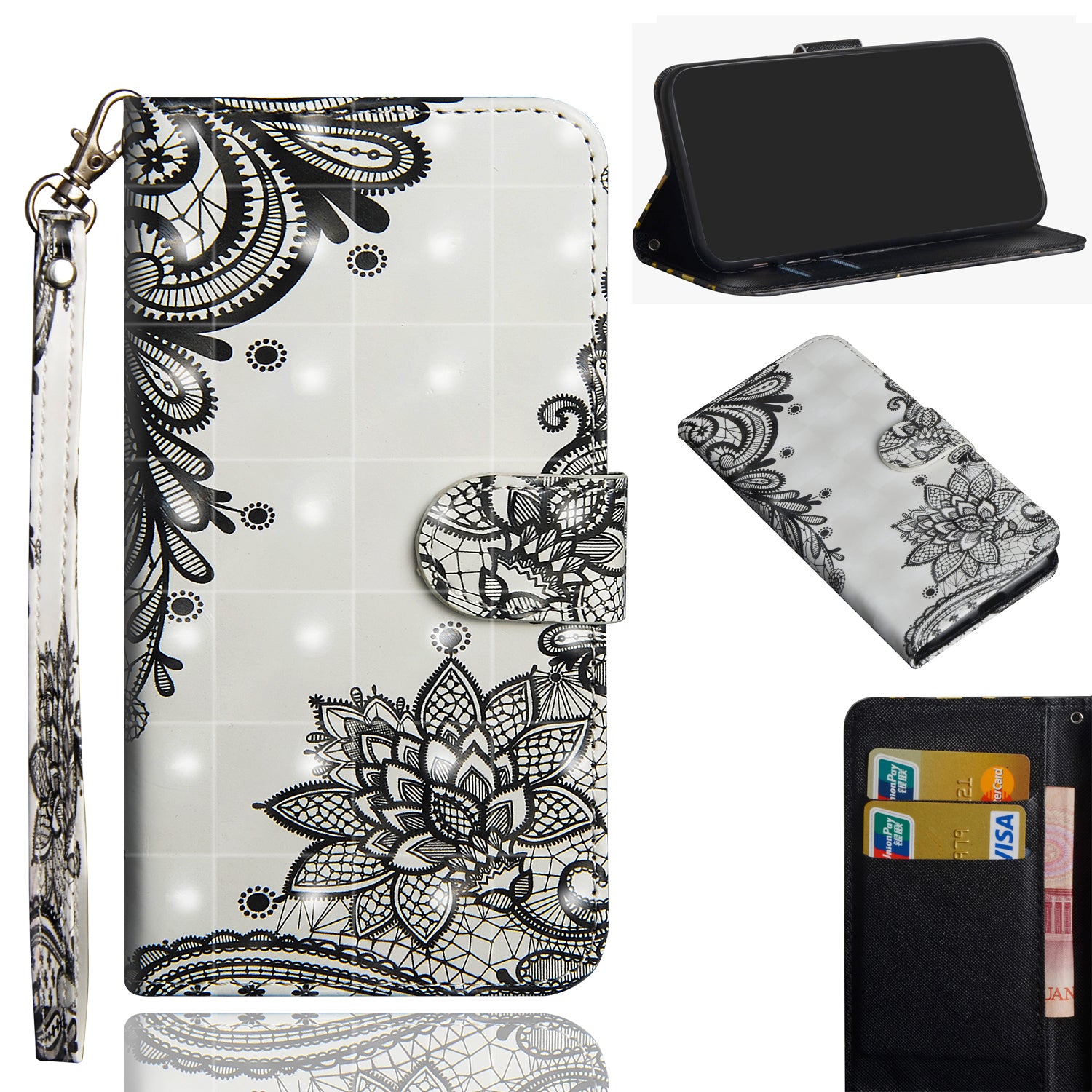 Light Spot Decor Pattern Printing Wallet Stand Leather Phone Casing with Strap for Motorola Moto G9 Plus