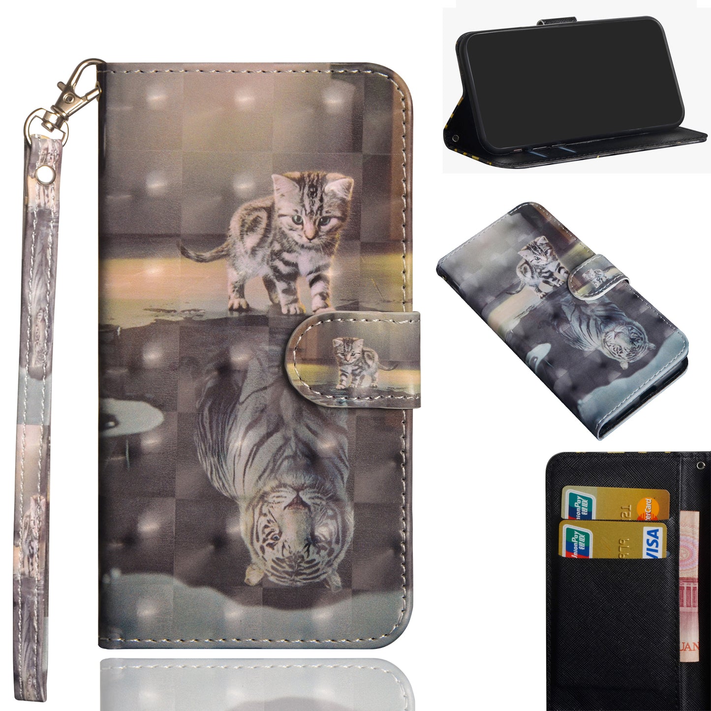 Light Spot Decor Pattern Printing Wallet Stand Leather Phone Casing with Strap for Motorola Moto G9 Plus