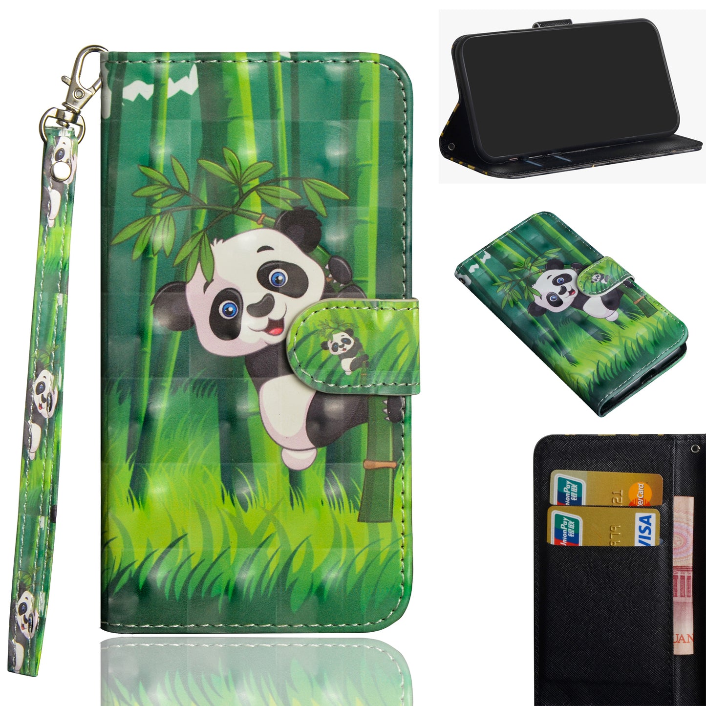 Light Spot Decor Pattern Printing Wallet Stand Leather Phone Casing with Strap for Motorola Moto G9 Play