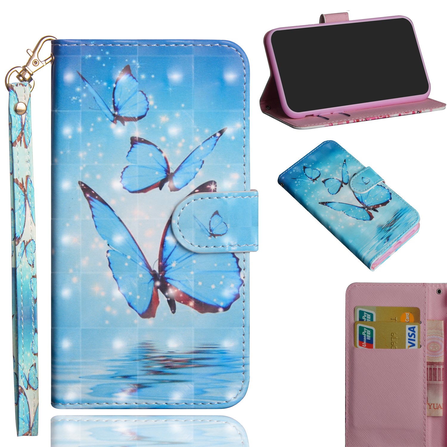 Light Spot Decor Pattern Printing Wallet Stand Leather Phone Casing with Strap for Motorola Moto G9 Play