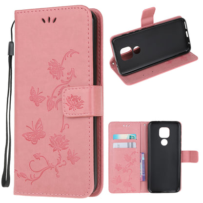 Imprint Butterfly Flower Wallet Leather Cell Phone Case for Motorola Moto G9 Play / Motorola Moto E7 Plus