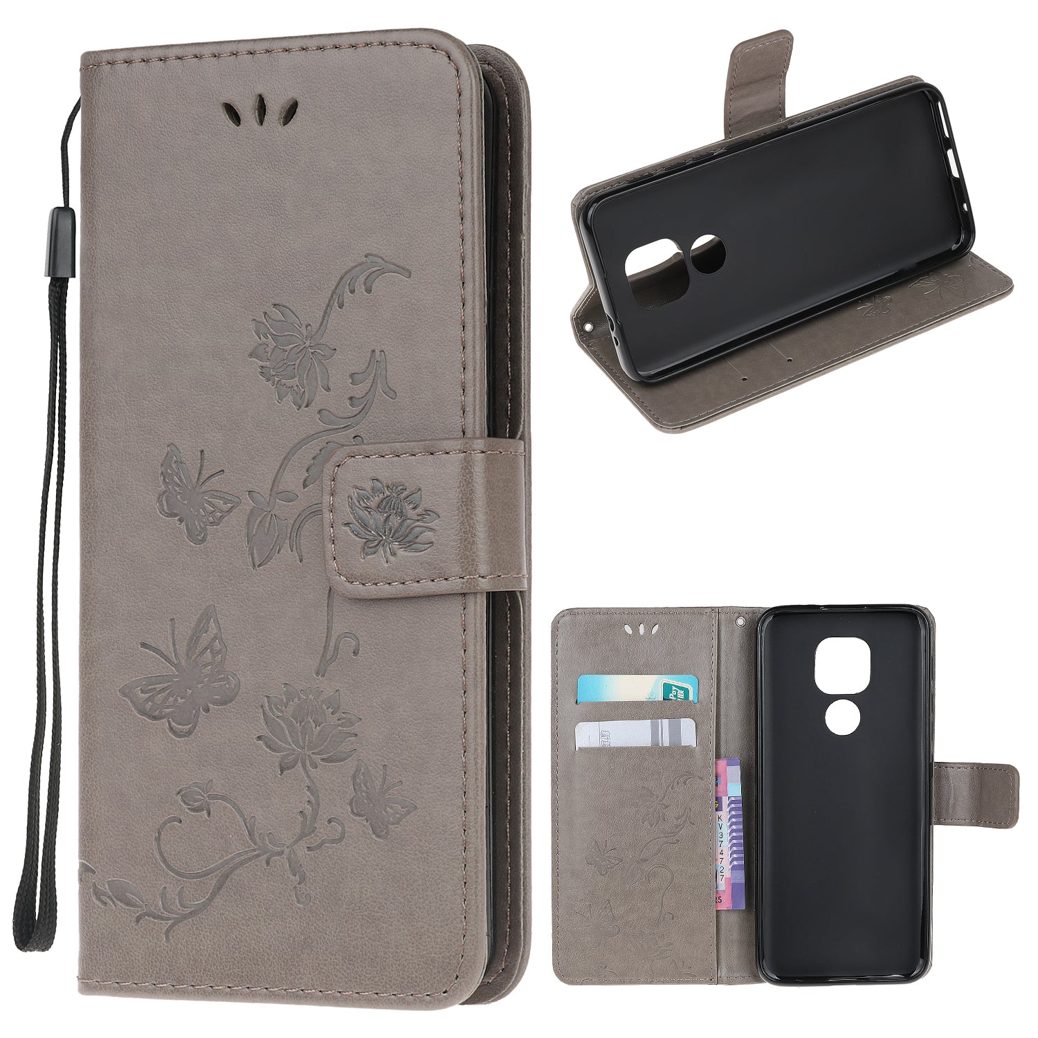 Imprint Butterfly Flower Wallet Leather Cell Phone Case for Motorola Moto G9 Play / Motorola Moto E7 Plus