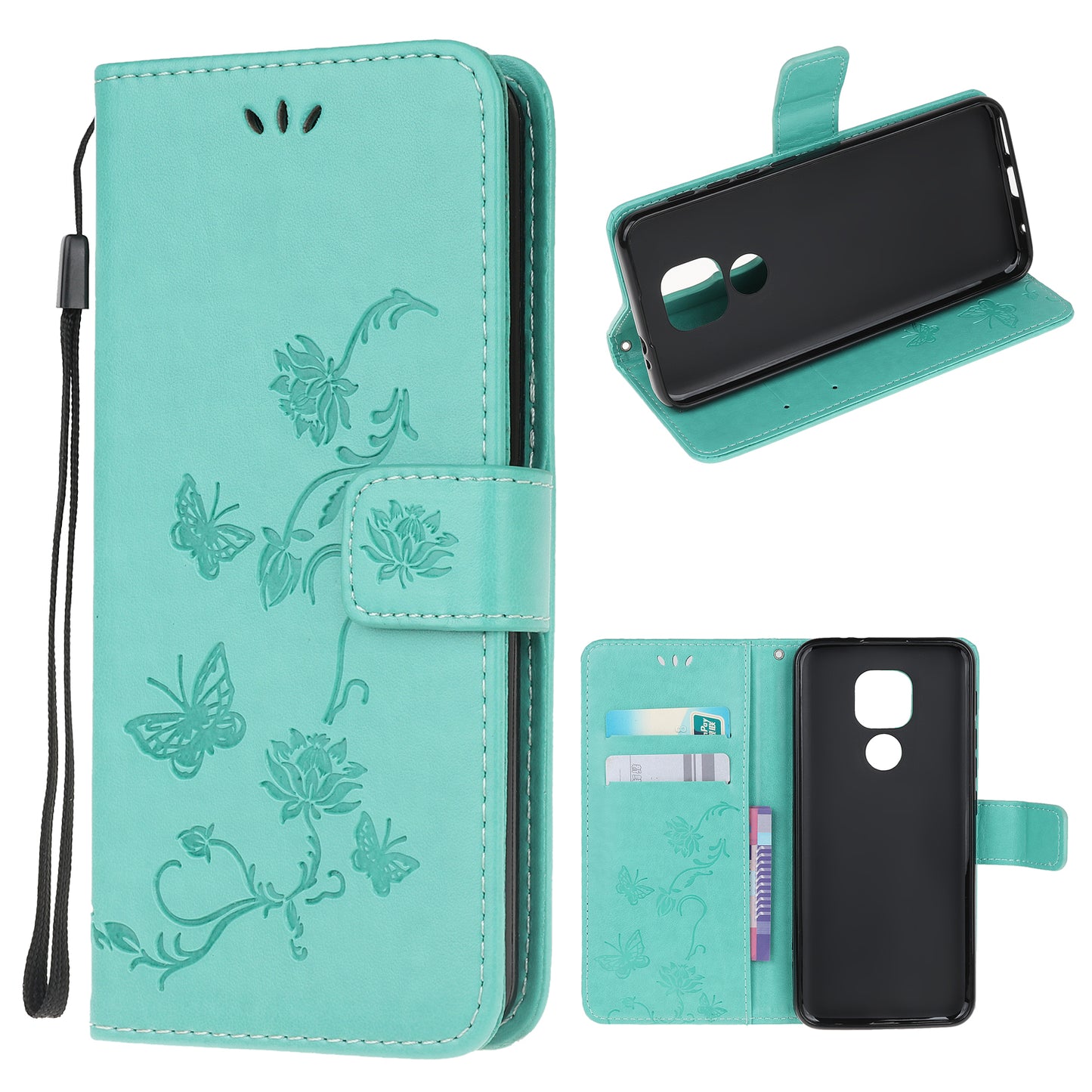 Imprint Butterfly Flower Wallet Leather Cell Phone Case for Motorola Moto G9 Play / Motorola Moto E7 Plus