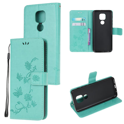 Imprint Butterfly Flower Wallet Leather Cell Phone Case for Motorola Moto G9 Play / Motorola Moto E7 Plus