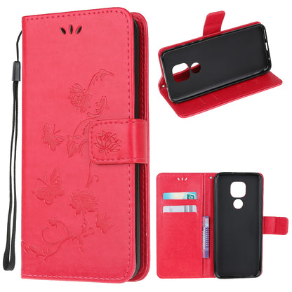 Imprint Butterfly Flower Wallet Leather Cell Phone Case for Motorola Moto G9 Play / Motorola Moto E7 Plus