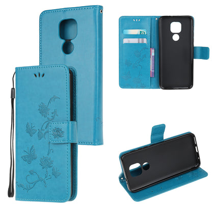 Imprint Butterfly Flower Wallet Leather Cell Phone Case for Motorola Moto G9 Play / Motorola Moto E7 Plus