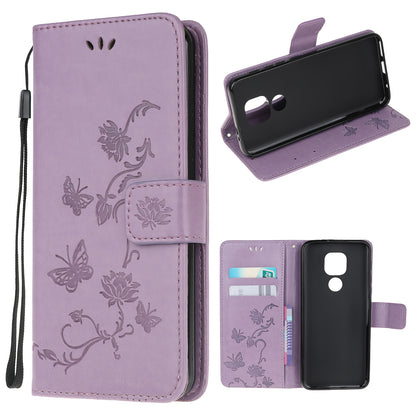 Imprint Butterfly Flower Wallet Leather Cell Phone Case for Motorola Moto G9 Play / Motorola Moto E7 Plus