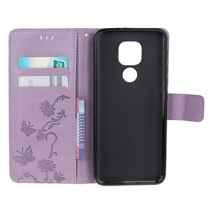 Imprint Butterfly Flower Wallet Leather Cell Phone Case for Motorola Moto G9 Play / Motorola Moto E7 Plus