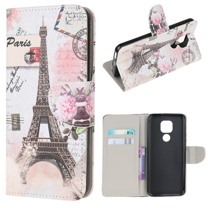 Pattern Printing Cross Texture Leather Wallet Case for Motorola Moto G9 Play / Moto E7 Plus