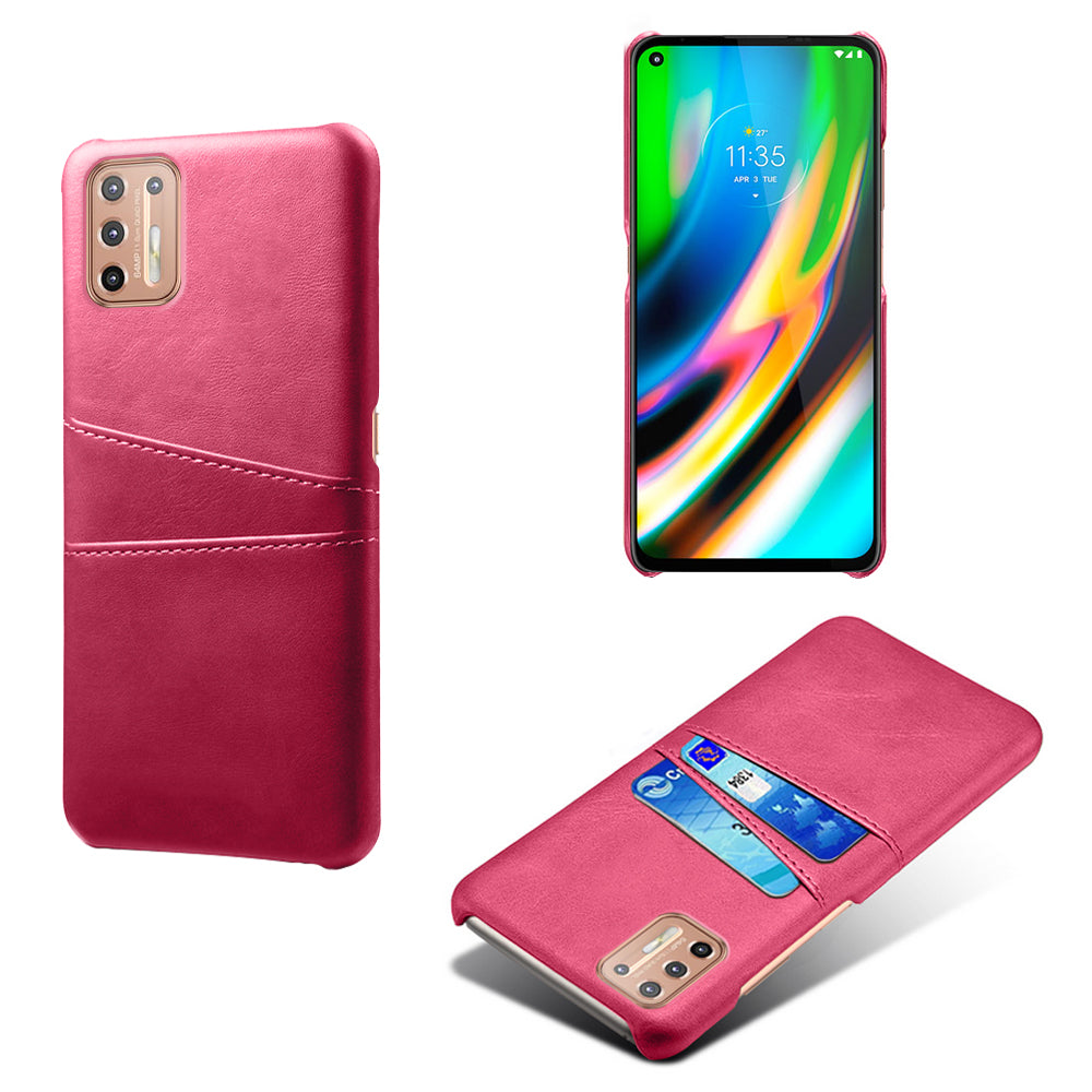 KSQ PU Leather Coated Plastic Case with Double Card Slots for Motorola Moto G9 Plus