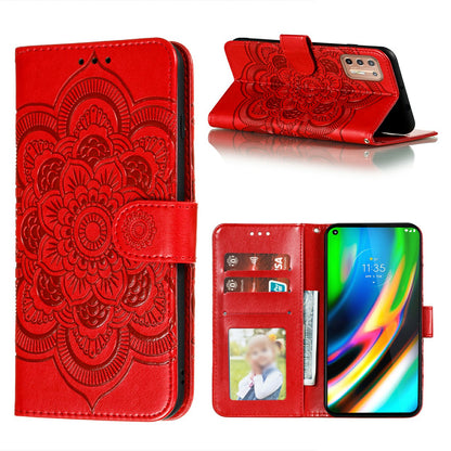 Imprint Mandala Flower Leather Protective Cover for Motorola Moto G9 Plus