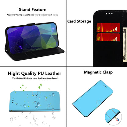 Mirror-like Surface Wallet Stand Leather Case for Motorola Moto G9 Play / Moto E7 Plus