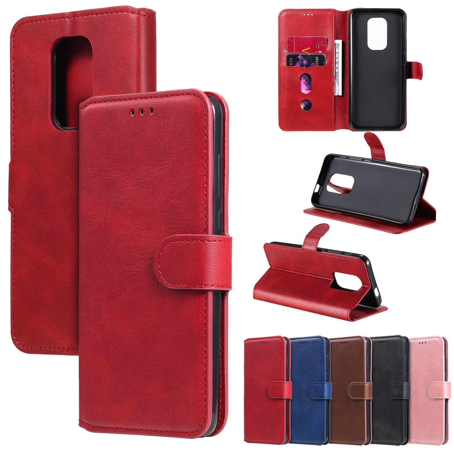 Classic Wallet Stand Flip Leather Phone Case for Motorola Moto G9 Play / Motorola Moto E7 Plus