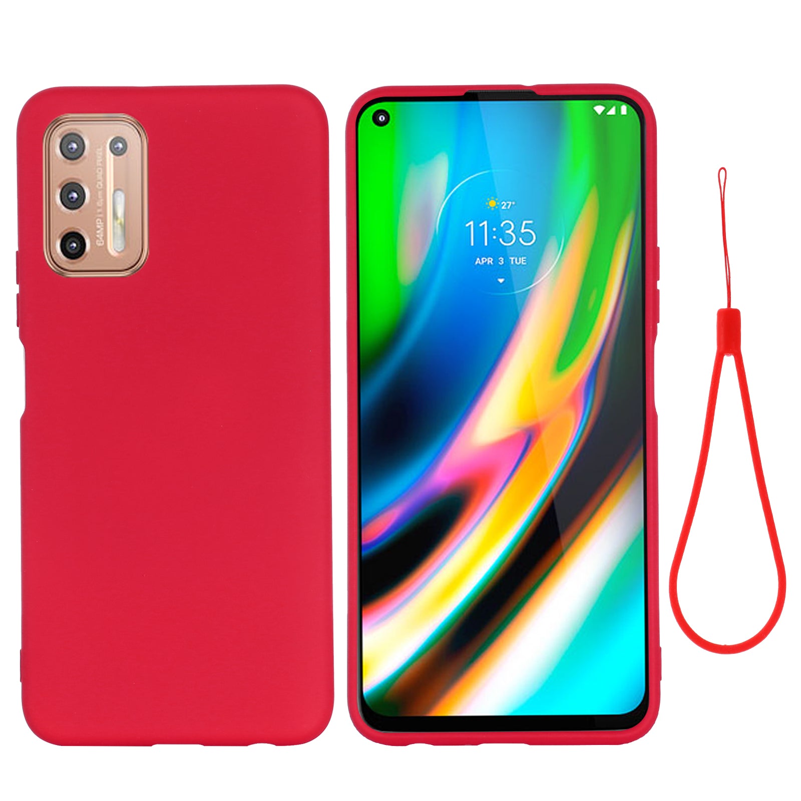 Liquid Silicone Soft Protection Case with Strap for Motorola Moto G9 Plus