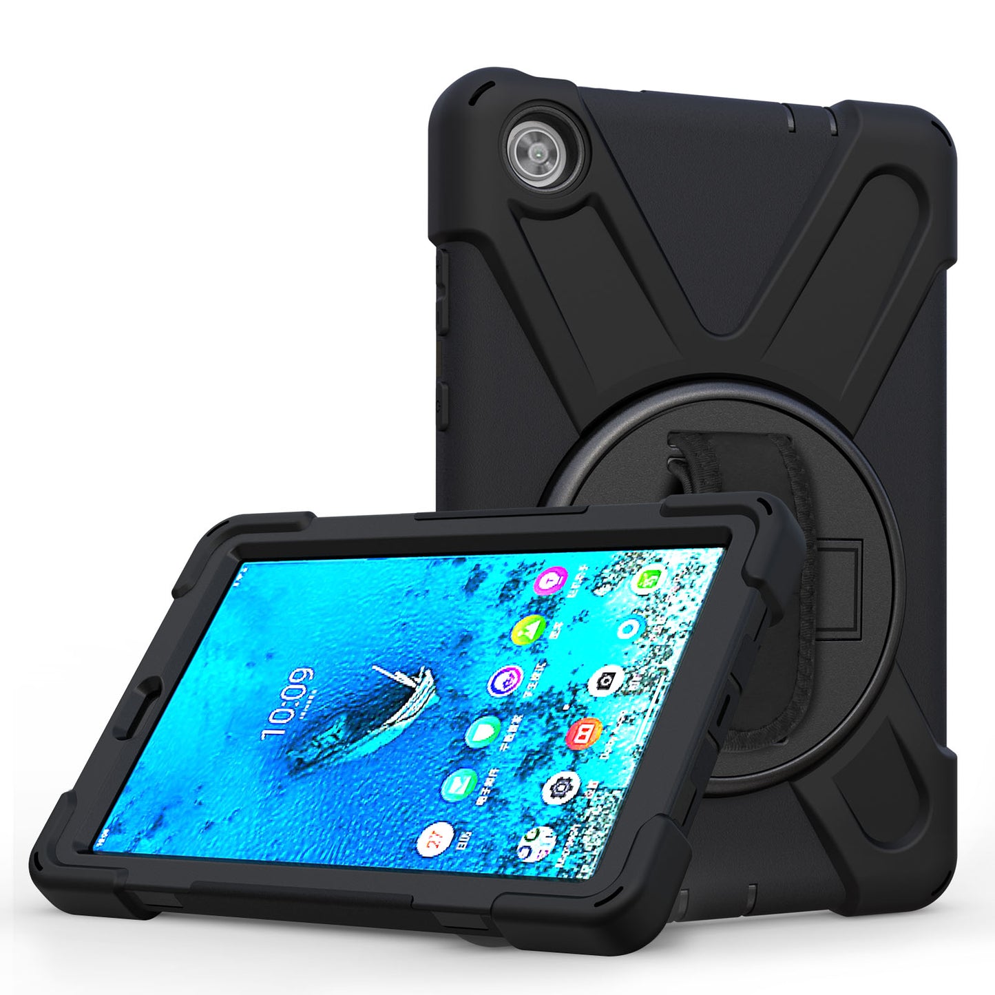 360Â° Swivel PC + Silicone Kickstand Tablet Case with Pen Slot Hand Band for Lenovo Tab M8 8" TB-8505F/8505X 2019