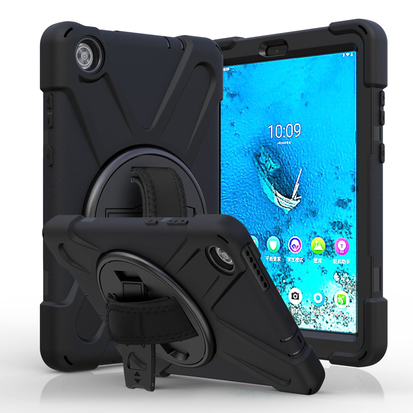 360Â° Swivel PC + Silicone Kickstand Tablet Case with Pen Slot Hand Band for Lenovo Tab M8 8" TB-8505F/8505X 2019