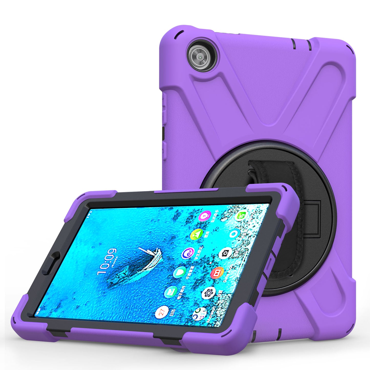 360Â° Swivel PC + Silicone Kickstand Tablet Case with Pen Slot Hand Band for Lenovo Tab M8 8" TB-8505F/8505X 2019