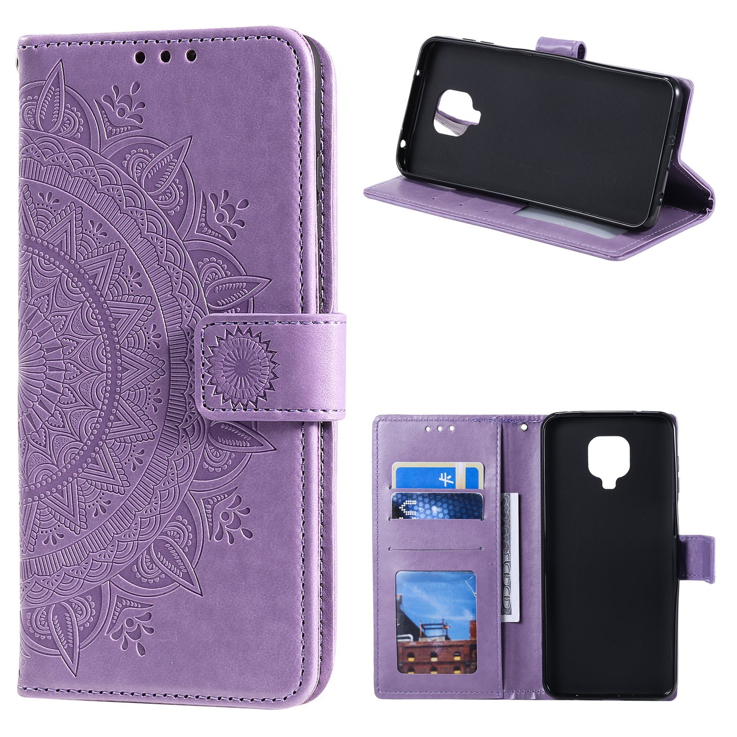 Imprint Flower Leather Shell for Motorola Moto G9 Play Wallet Stand Cover