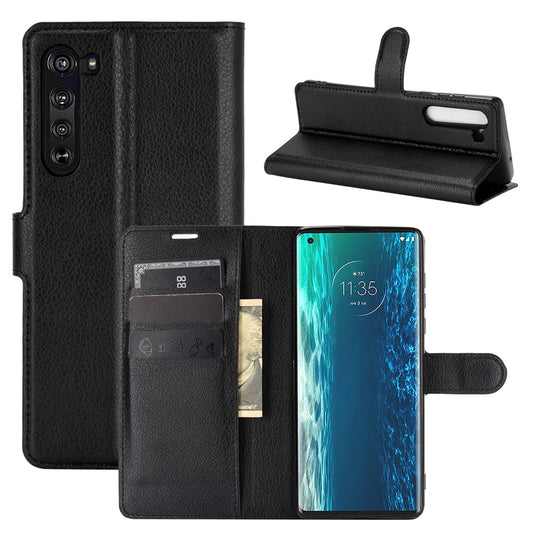 Litchi Grain Wallet Stand Leather Cover for Motorola Edge Protective Case