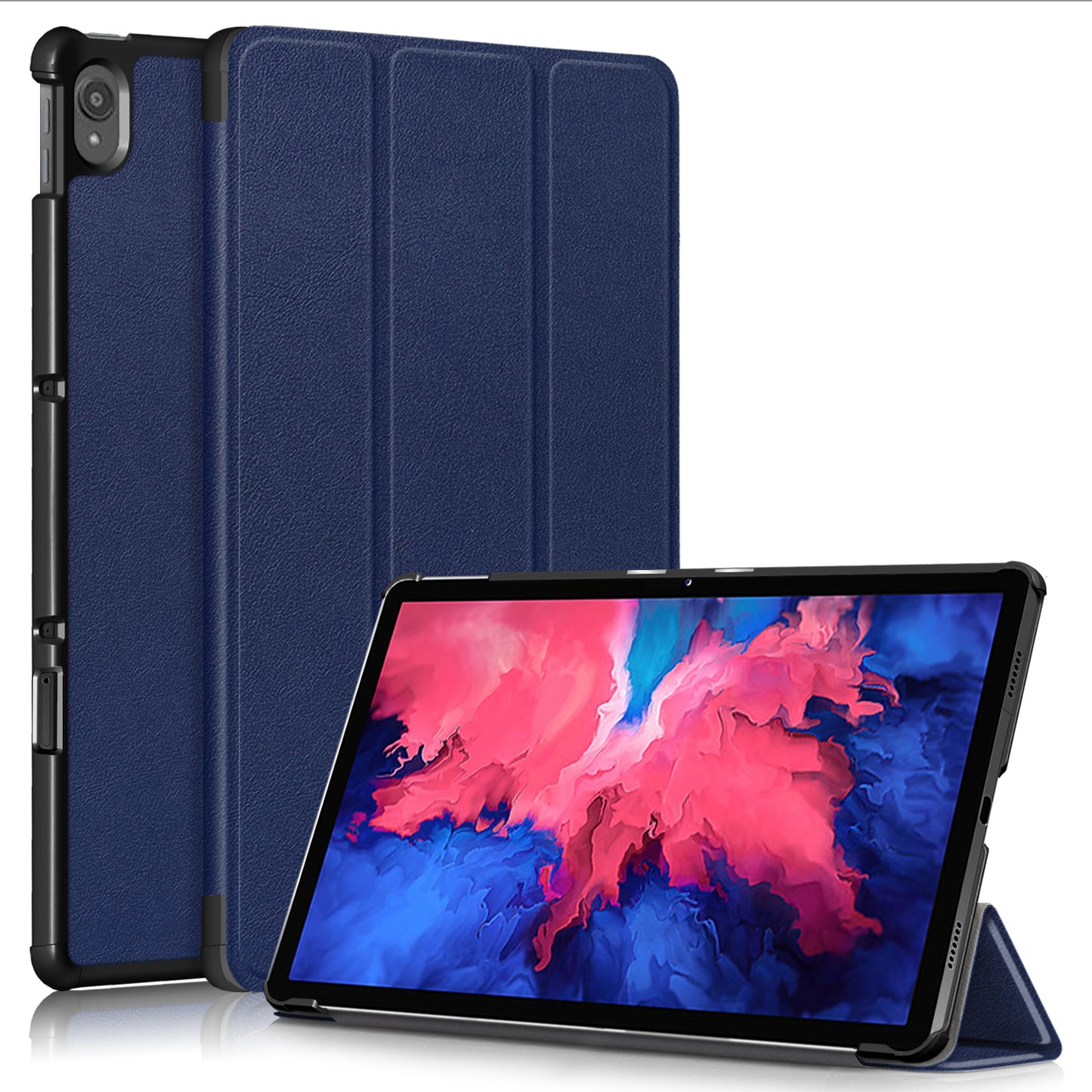 Narrow Bezel Tri-fold Auto-Sleep-and-Wake Smart Leather Stand Case with Anti-Shock Bumper for Lenovo Tab P11 TB-J606F / Tab P11 5G