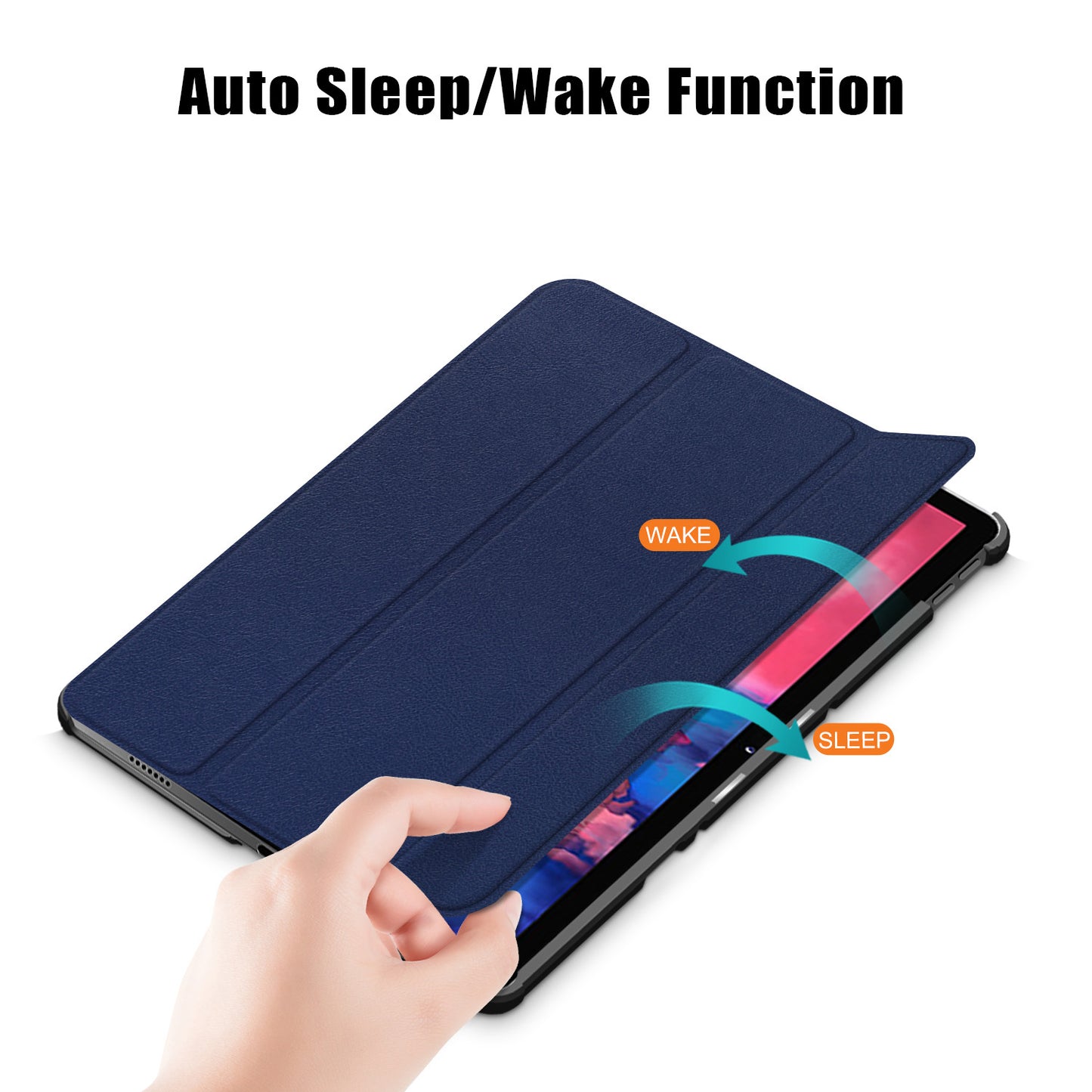 Narrow Bezel Tri-fold Auto-Sleep-and-Wake Smart Leather Stand Case with Anti-Shock Bumper for Lenovo Tab P11 TB-J606F / Tab P11 5G